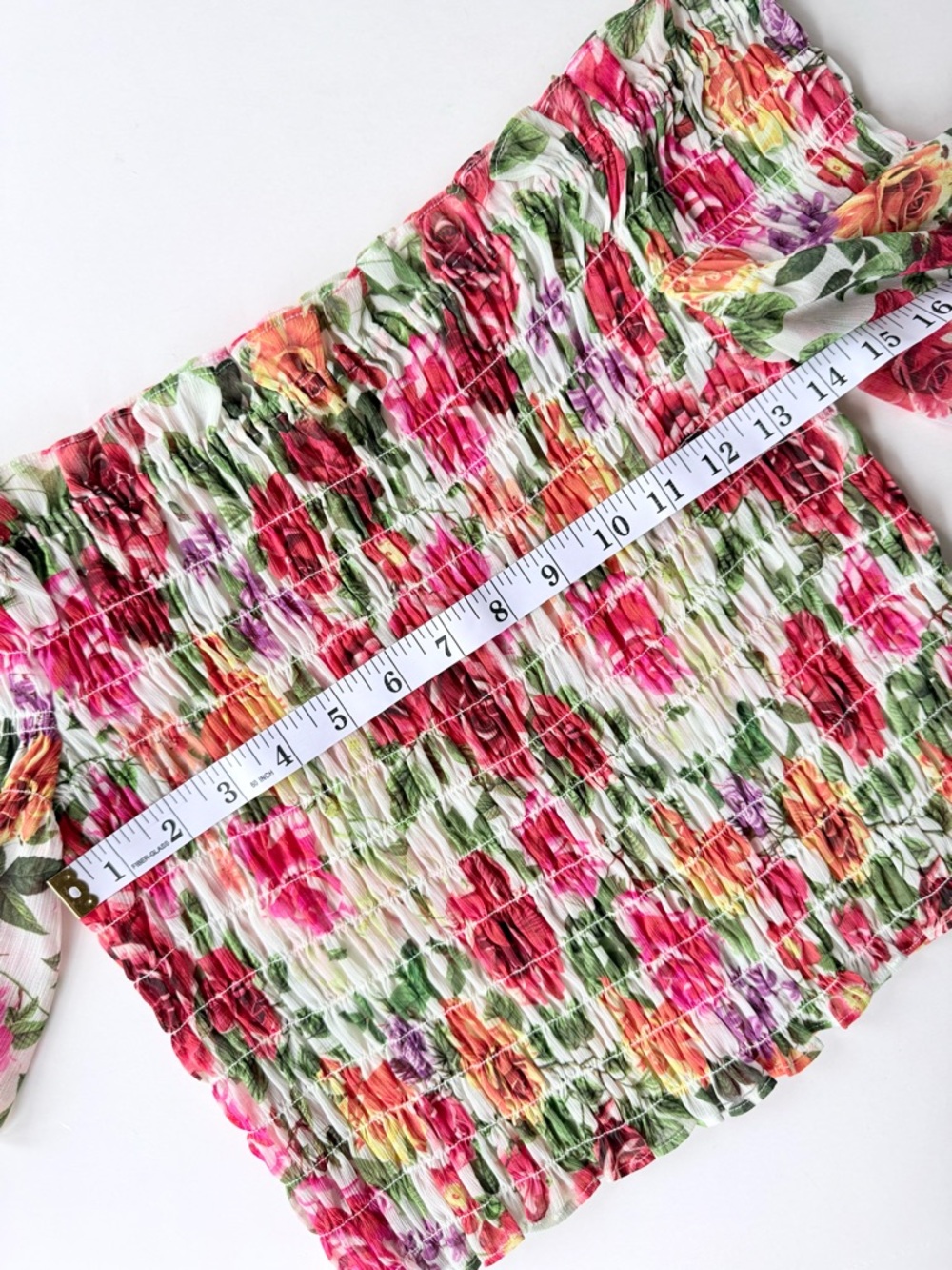 L’Agence Bexley Off Shoulder Smocked Top in White Multi Garden Floral S $260 - Picture 12 of 15